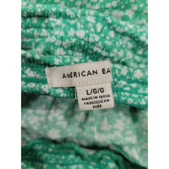 American Eagle Ditsy Floral Print Smocked Halter Dress Size Large Green - Picture 11 of 13